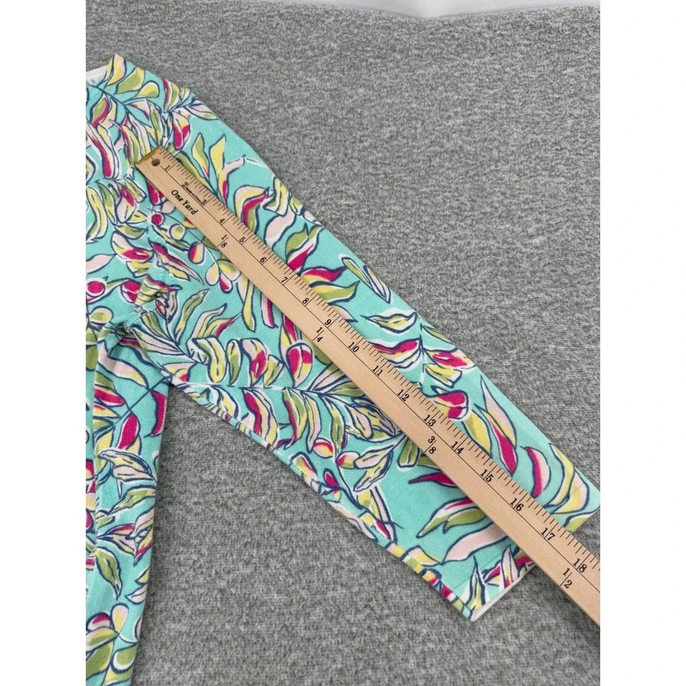 Talbots Knit Cotton Sweater Top Size 2X Aqua Tropical Leaf Print 3/4 Sleeve
